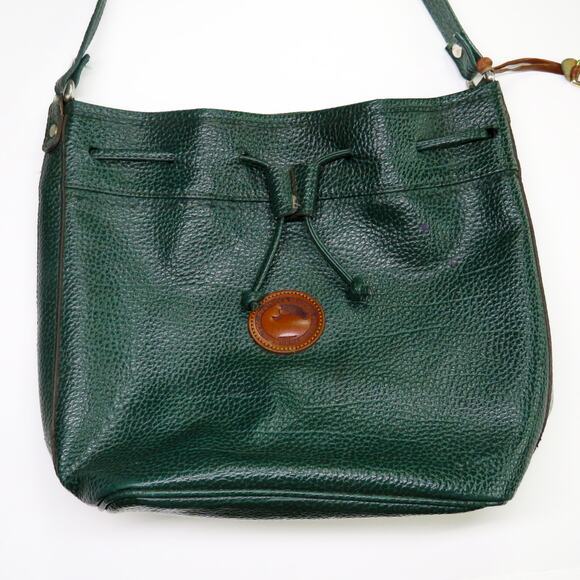 1980s Vintage Dooney & Bourke Forrest Green Leather Drawstring Crossbody Bag - Picture 2 of 10